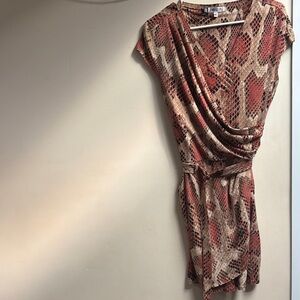 Jennifer Lopez Snake-Print Draped Mini Dress in Rust and Beige NWOT Vintage